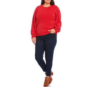 Michael Kors Women's Bright Red Shimmer Pullover Crewneck Sweater Size XS